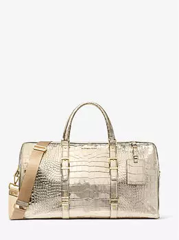 Сумка Bedford Travel Extra-Large из металлизированной кожи с тиснением под крокодила Michael Kors, золотой
