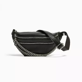 Сумка Bershka Faux Leather Belt, черный
