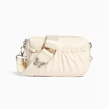 Сумка Bershka Faux Leather Crossbody With Butterfly Detail, кремовый