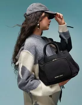 Сумка BIMBA Y LOLA из нейлона с ручкой и съемным ремнем черного цвета