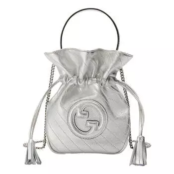 Сумка blondie mini bucket bag 'silver leather' Gucci, серебряный