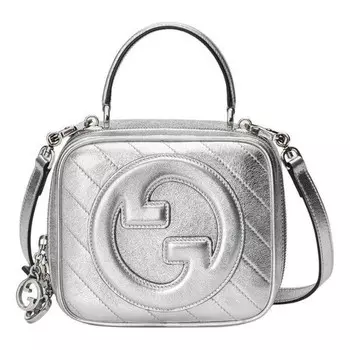 Сумка blondie top handle bag 'silver' Gucci, серебряный