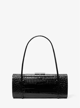 Сумка-бочка Natalie из лакированной кожи с тиснением под крокодила Michael Kors, черный