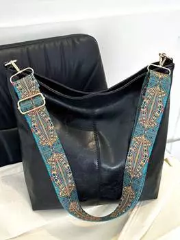Сумка большая с бирюзовым ремешком, черный