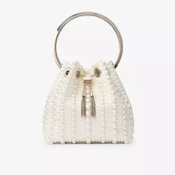 Сумка Bon bon из атласа с верхней ручкой, украшенная жемчугом Jimmy Choo, белый