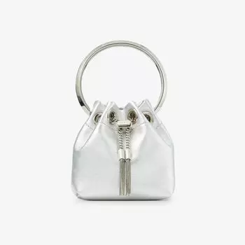 Сумка Bon Bon из кожи микрометаллик с верхней ручкой Jimmy Choo, серебряный
