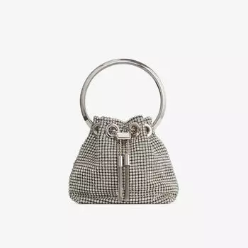 Сумка Bon Bon Micro из сетки с верхней ручкой, украшенной кристаллами Jimmy Choo, серебряный