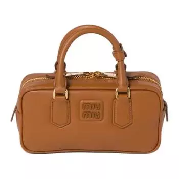 Сумка-боулинг из кожи серии Arcadie, женская, коньячная, через плечо MIU MIU