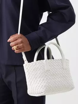 Сумка cabat mini из кожи intrecciato с верхней ручкой Bottega Veneta, белый