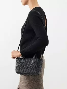 Сумка cabat mini из кожи intrecciato с верхней ручкой Bottega Veneta, черный
