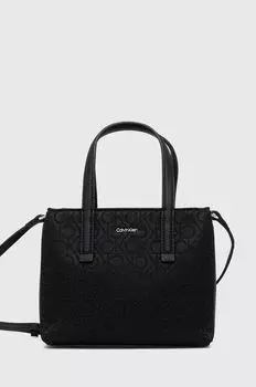 Сумка-тоут Calvin Klein текстильная с принтом из монограмм, черный