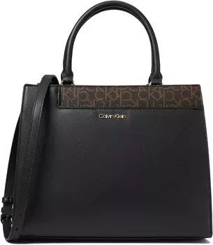 Сумка Calvin Klein Edie Tailored Satchel, цвет Black/Brown/Khaki