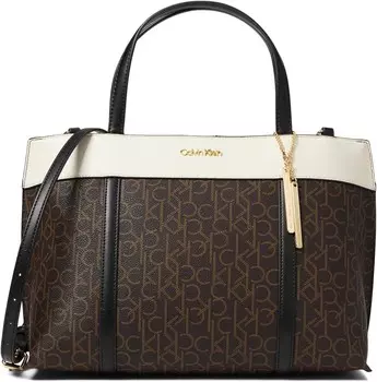 Сумка Calvin Klein Gillian Signature Satchel, цвет Brown/Khaki/Black/White