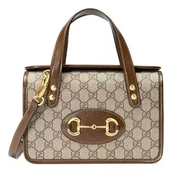 Сумка canvas horsebit 1955 old flower logo single-shoulder bag mini brown Gucci, коричневый