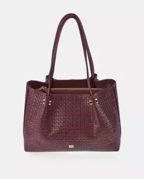 Сумка Carryall Guy Laroche из черной кожи с двойной ручкой и ремнем на плечо, бордовый