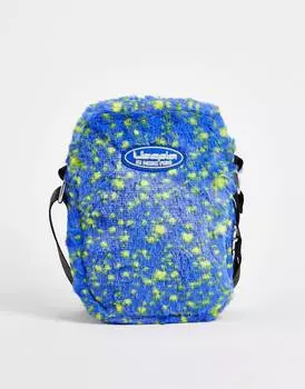 Сумка через плечо ASOS DESIGN co-ord из сине-желтого меха с резиновой нашивкой