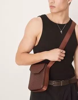 Сумка через плечо ASOS DESIGN из искусственной кожи с плетеной текстурой коричневого цвета