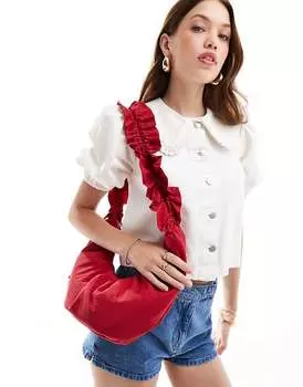 Сумка через плечо ASOS DESIGN с рюшами на ручке и регулируемым бантом