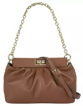 Сумка через плечо Cluty, натуральная кожа, производство Италия, цвет Cognac