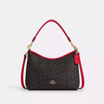 Сумка через плечо Coach Outlet Laurel из фирменной ткани, золотой/ореховый/ярко-красный