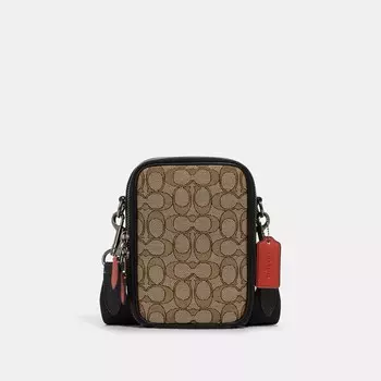 Сумка через плечо Coach Outlet Stanton из фирменного жаккарда, цвет Black Antique Nickel/Khaki/Black Multi