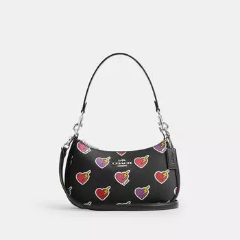 Сумка через плечо Coach Teri Shoulder Bag With Heart Bolt Print, цвет Silver/Black Multi