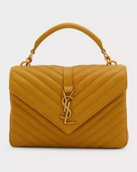 Сумка через плечо College Medium YSL Matelasse из овечьей кожи с V-образным клапаном и золотой фурнитурой Saint Laurent