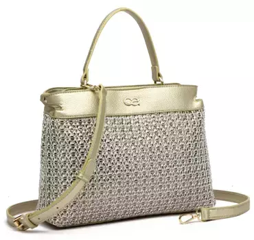 Сумка через плечо COLLEZIONE ALESSANDRO "Авиатор" из плетеного материала с длинным ремнем, цвет Gold