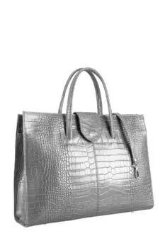 Сумка через плечо COLLEZIONE ALESSANDRO "Catharine", блестящее тиснение под крокодила, серый