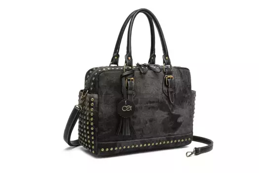 Сумка через плечо COLLEZIONE ALESSANDRO "Деним" из нескользящего денима с заклепками, черный