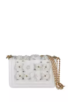 Сумка через плечо COLLEZIONE ALESSANDRO "Diona" с роскошными цветами и аппликациями, белый