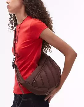 Сумка через плечо Cora из нейлона Topshop с передним карманом шоколадного цвета