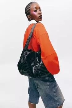 Сумка через плечо Croco с завязкой Monki, черный