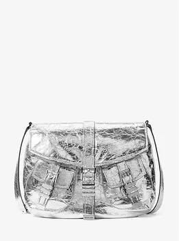 Сумка через плечо Darrington Large из потрескавшейся кожи Michael Kors, серебряный
