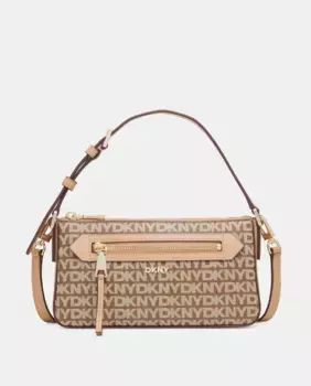 Сумка через плечо DKNY BRYANT с длинной ручкой и принтом логотипа, бежевый