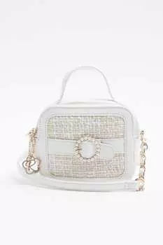 Сумка через плечо для девочки из ткани букле с жемчугом River Island, бежевый