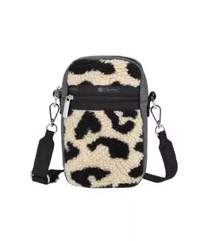 Сумка через плечо для телефона из денима LeSportsac, цвет black denim/leopard sherpa
