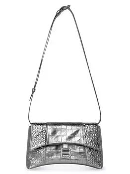 Сумка через плечо Downtown XS с металлизированным тиснением под крокодила Balenciaga, серебряный