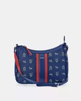 Сумка через плечо El Caballo на молнии из синей кожи и холста, синий