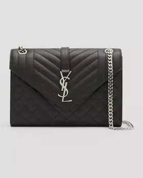 Сумка через плечо Envelope Triquilt Medium YSL из зерненой кожи Saint Laurent, цвет Black