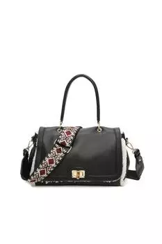 Сумка через плечо Fara из искусственной кожи и меха с холщовым ремешком Fontanella Fashion, черный