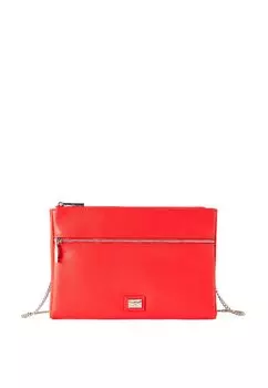 Сумка через плечо FLAT IN-EFFECT WITH REMOVABLE ADJUSTABLE CHAIN STRAP ZIP CLOSURE FRONT POCKET AND LOGO ON THE FRONT United Colors of Benetton, красный