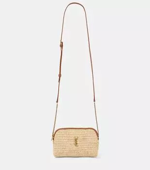 Сумка через плечо Gaby из рафии с кожаными деталями Saint Laurent, Natural + Brick