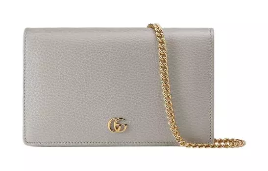 Сумка через плечо GG Marmont из кожи, мини, женская, светло-серая GUCCI