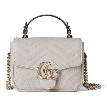 Сумка через плечо GG Marmont из кожи, мини-сумка женская, светло-серая GUCCI