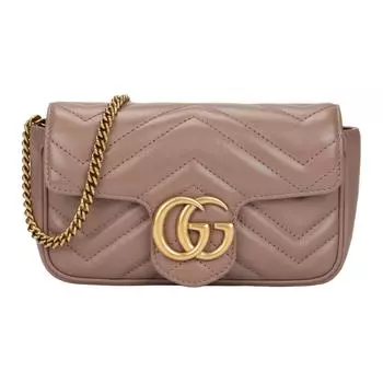 Сумка через плечо GG Marmont из кожи, очень маленькая, женская, цвет "молочный чай" телесного цвета GUCCI