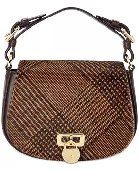 Сумка через плечо Glen в клетку с ворсом и загаром Lauren Ralph Lauren, коричневый