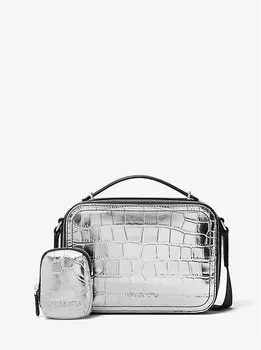Сумка через плечо Hudson из металлической крокодиловой кожи с тиснением Michael Kors, серебряный