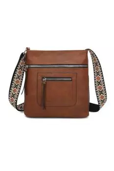 Сумка через плечо Iki из искусственной кожи с четырьмя молниями и холщовым ремешком Fontanella Fashion, коричневый