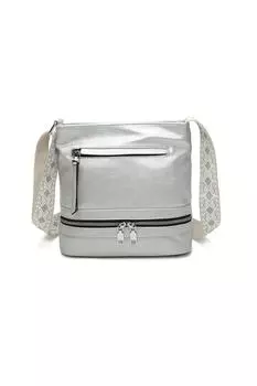 Сумка через плечо Ithnan из искусственной кожи с четырьмя молниями и холщовым ремешком Fontanella Fashion, серебро